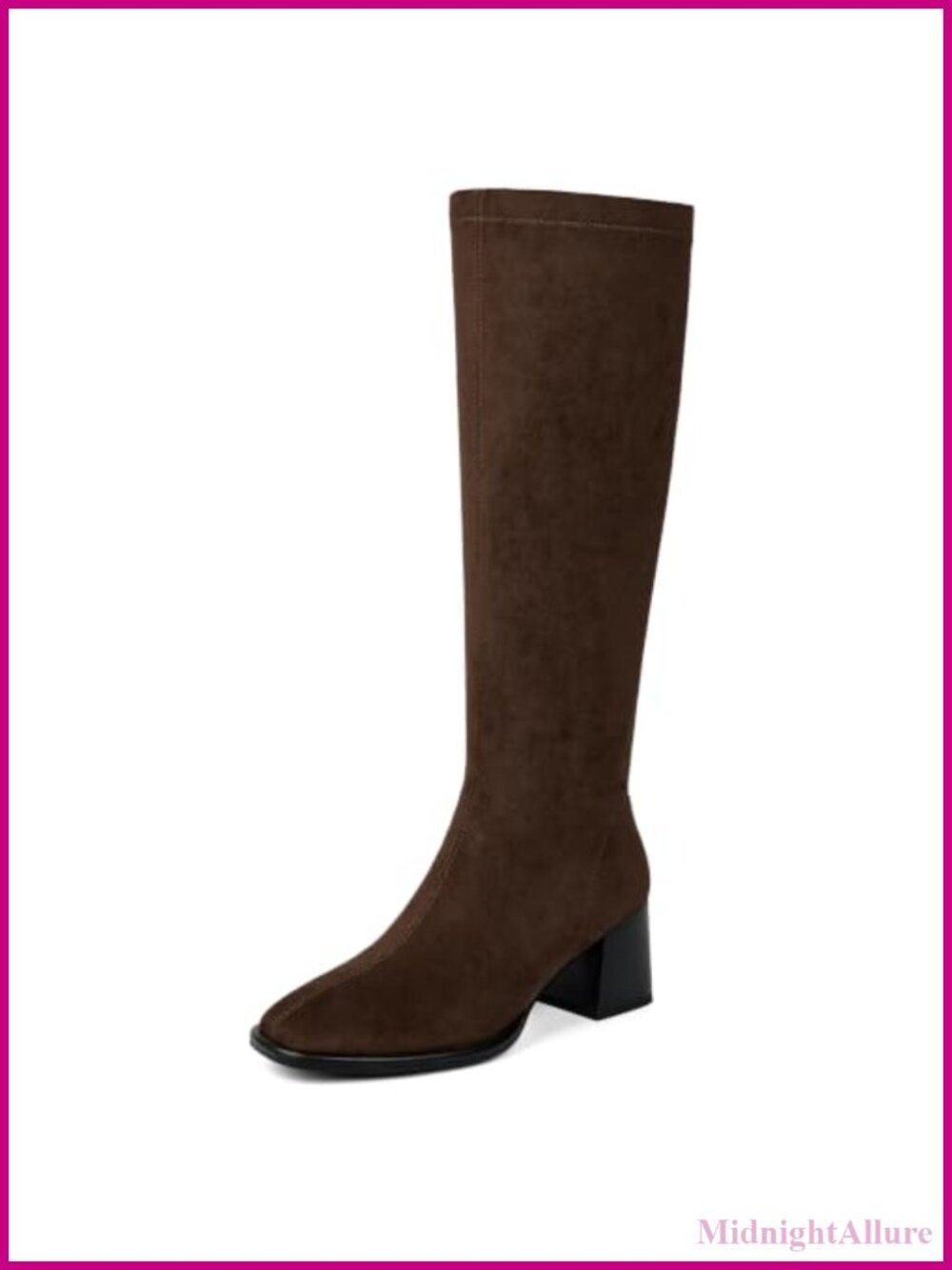 Knee High Boots Stretchy Chunky Heel Square Toe Tall Boots